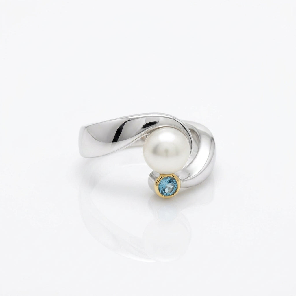 Blue Topaz and Citrine ring in sterling silver, style R6982