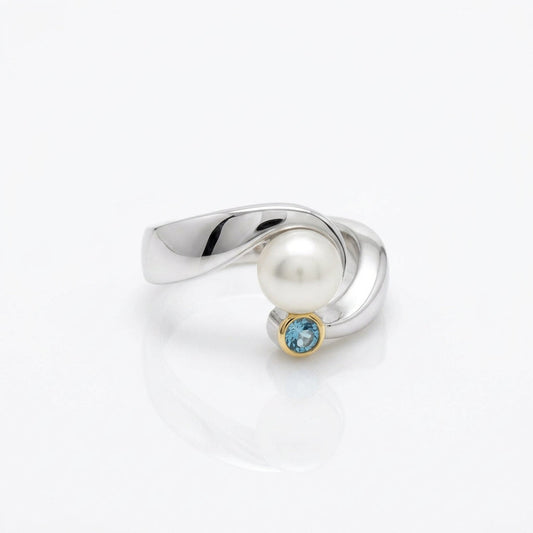 Blue Topaz and Citrine ring in sterling silver, style R6982