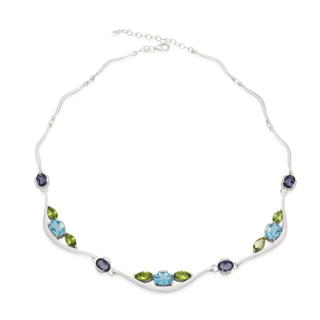 Iolite, Blue Topaz and Peridot necklace in sterling silver, style N3329