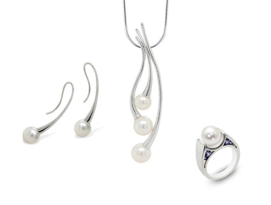 Pearl and Tanzanite jewelry set in sterling silver, style SET560