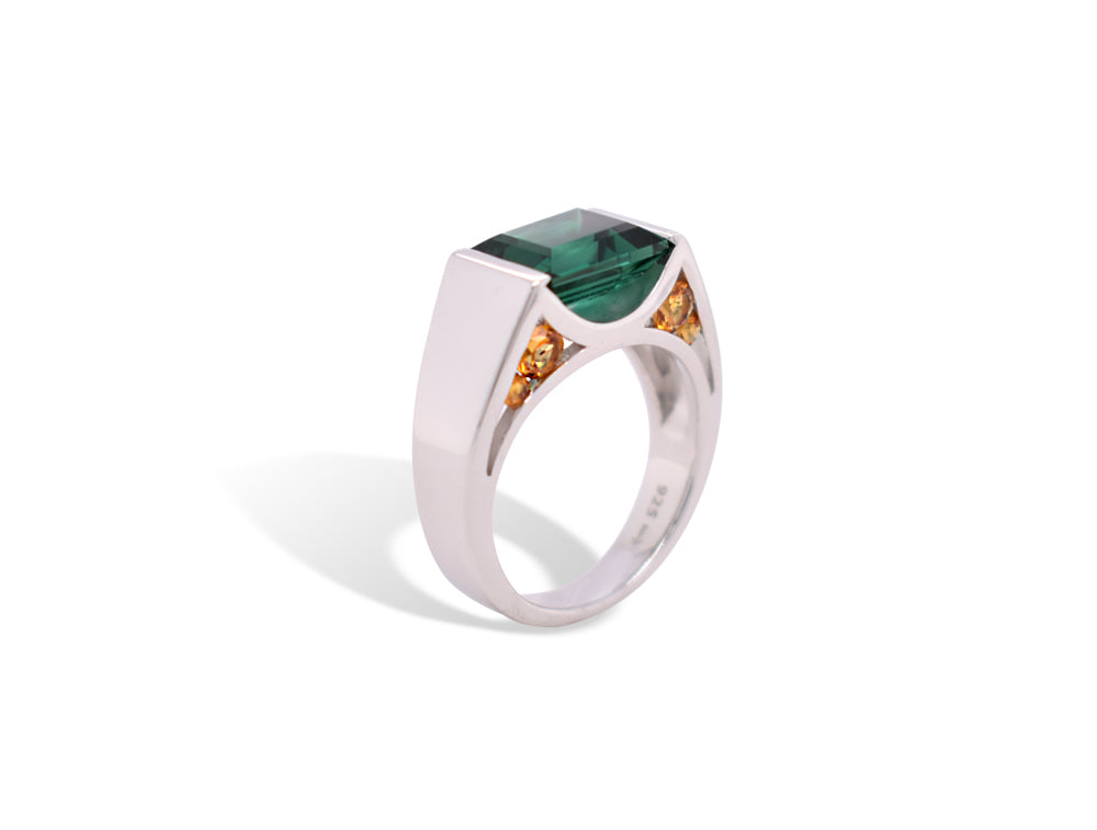 Blue Topaz and Citrine ring in sterling silver, style R5396 - view 2