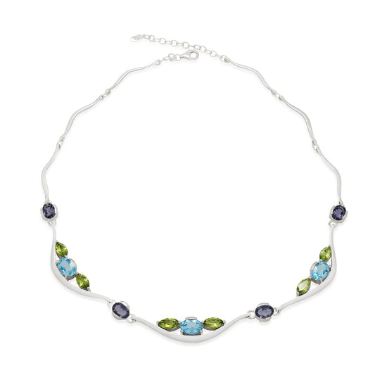 Iolite, Blue Topaz and Peridot necklace in sterling silver, style N3329