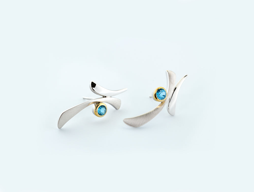 Amethyst and Blue Topaz earrings in sterling silver, style E7369 - view 4