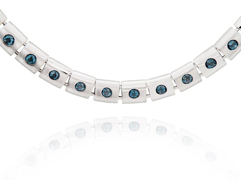 Blue Topaz and Garnet necklace in sterling silver, style N3350 - view 2