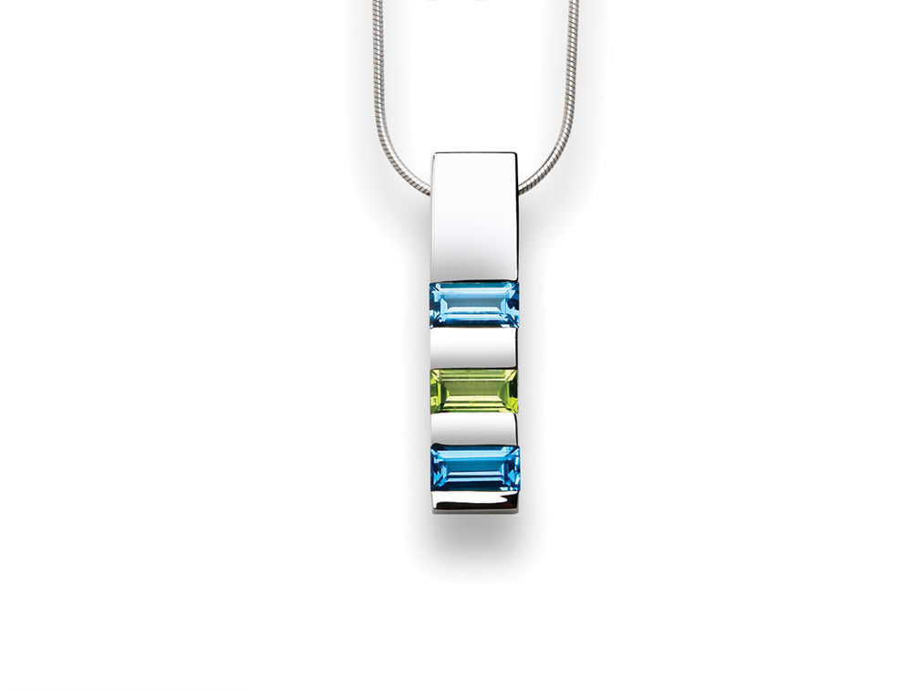 Blue Topaz and Peridot pendant in sterling silver, style P2275