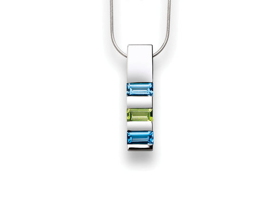 Blue Topaz and Peridot pendant in sterling silver, style P2275
