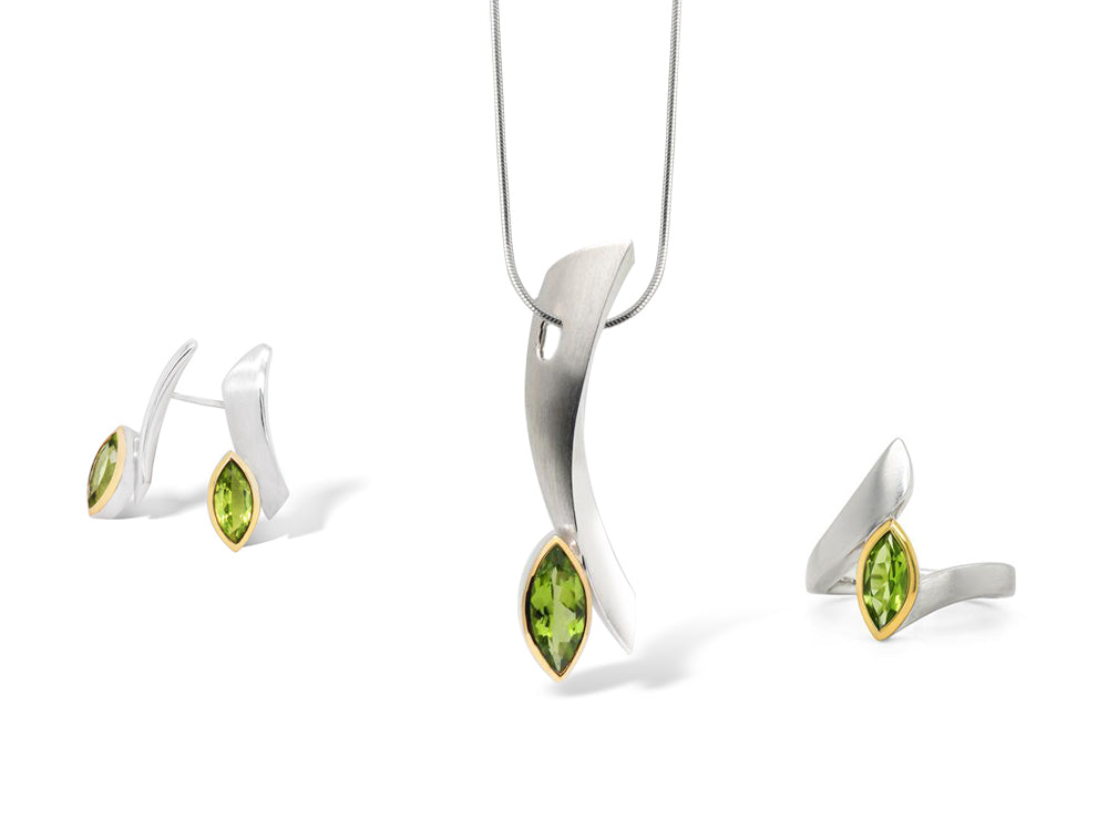 Peridot jewelry set in sterling silver, style SET256
