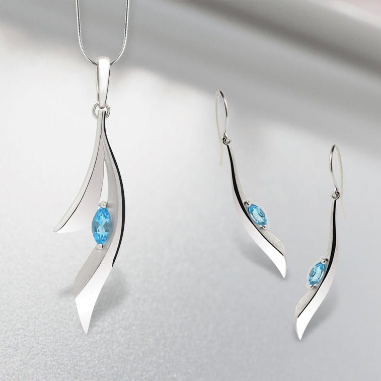 Blue Topaz and Amethyst jewelry set in sterling silver