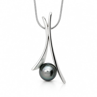 Black Pearl and Black Tahitian Pearl pendant in sterling silver, style P6715