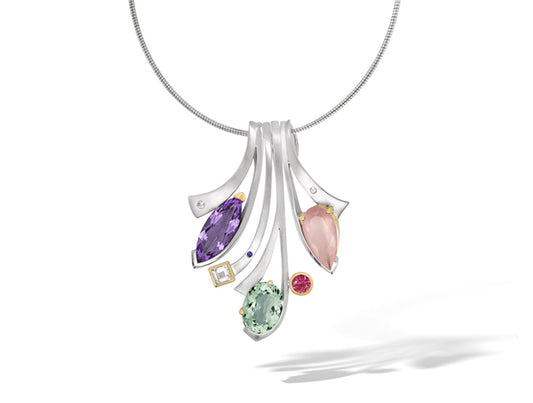 Green Amethyst and Amethyst pendant in sterling silver, style P6500