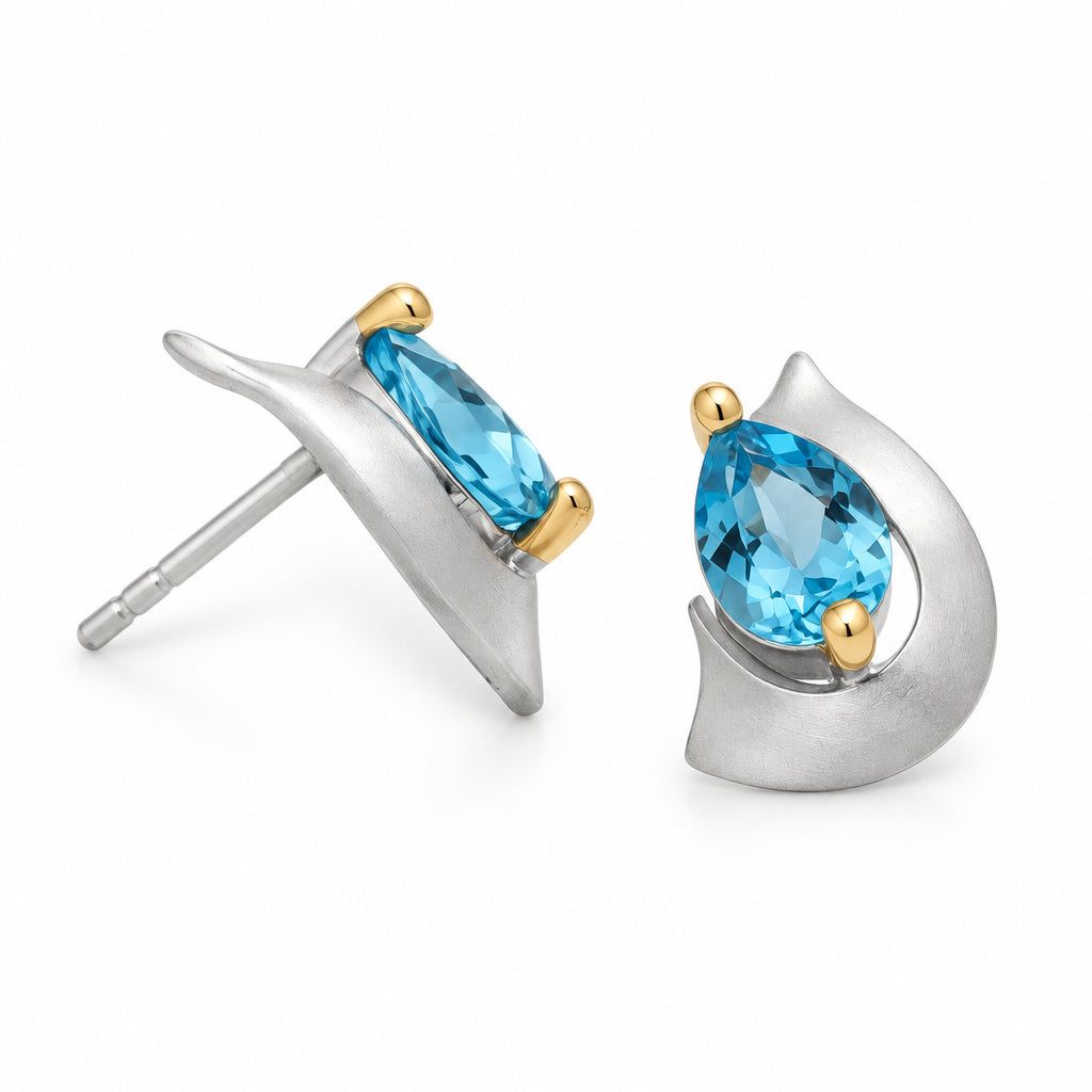 Amethyst and Blue Topaz earrings in sterling silver, style E9300 - view 6