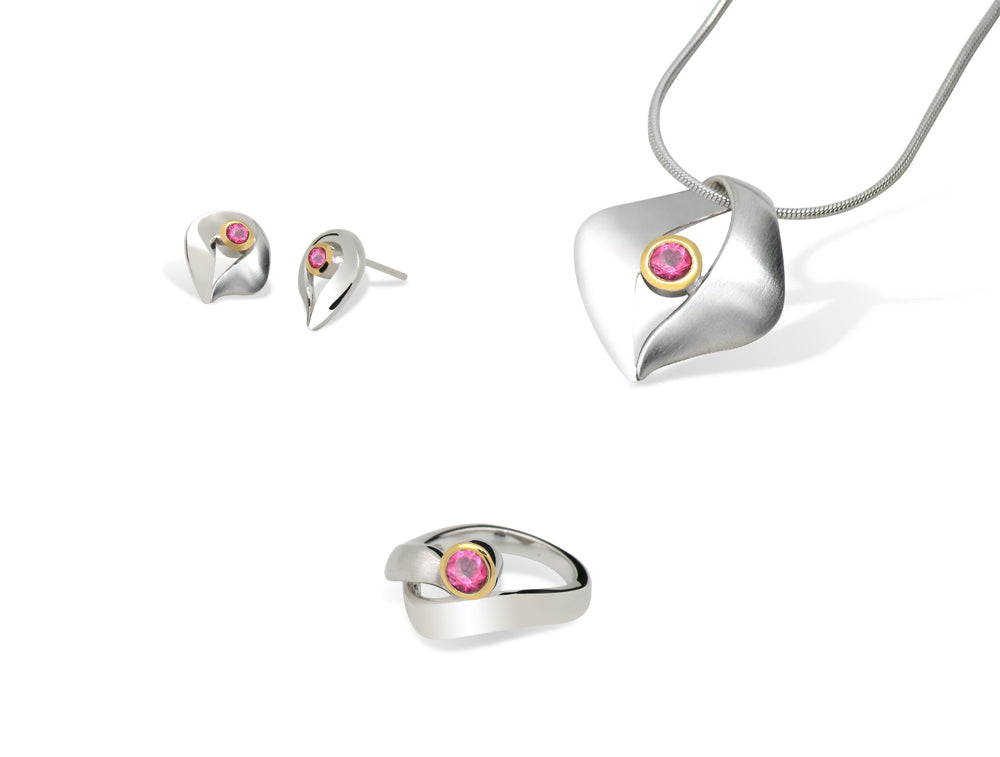 Pink Topaz jewelry set in sterling silver - view 2