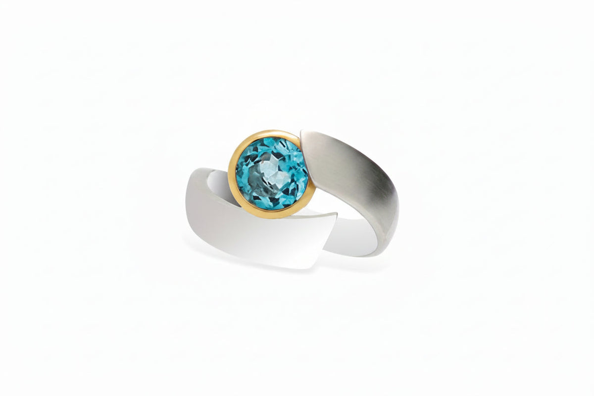 Amethyst and Blue Topaz ring in sterling silver, style R6980