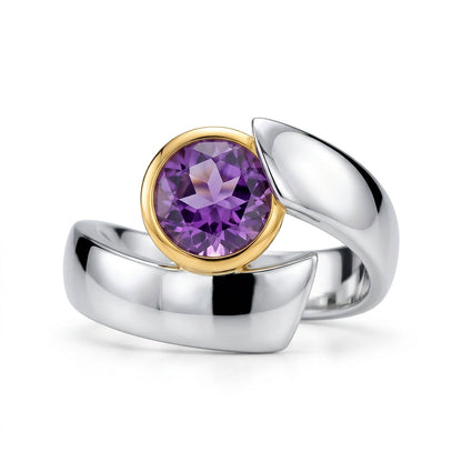 Amethyst and Blue Topaz ring in sterling silver, style R6980 - view 2