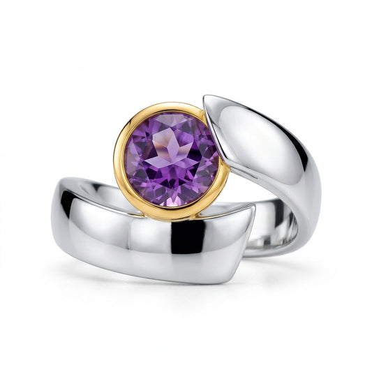 Amethyst and Blue Topaz ring in sterling silver, style R6980 - view 2