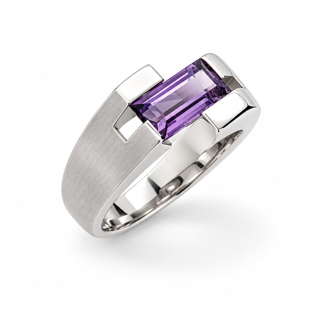 Amethyst and Blue Topaz ring in sterling silver, style R6979 - view 4