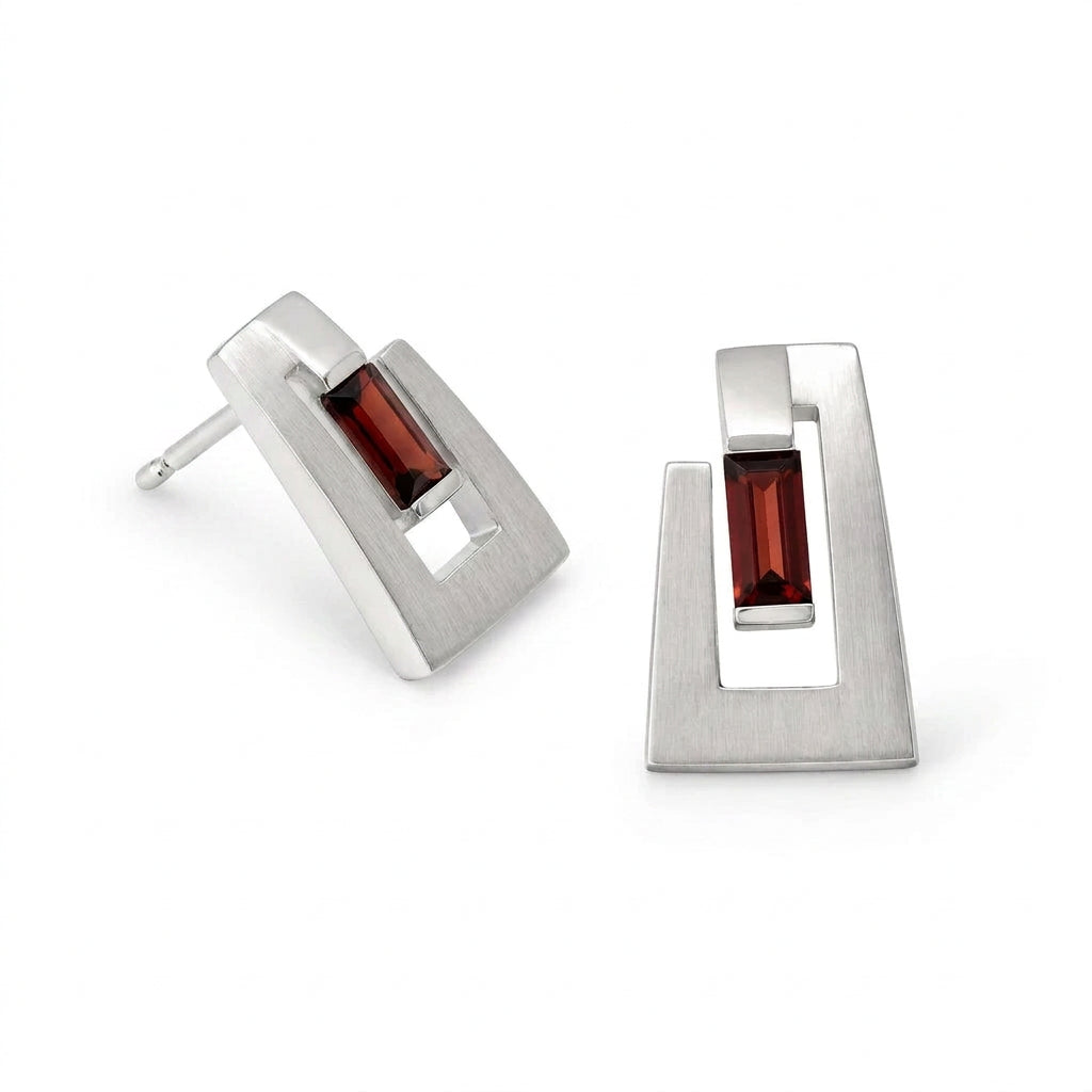 Blue Topaz and Garnet earrings in sterling silver, style E9360 - view 3