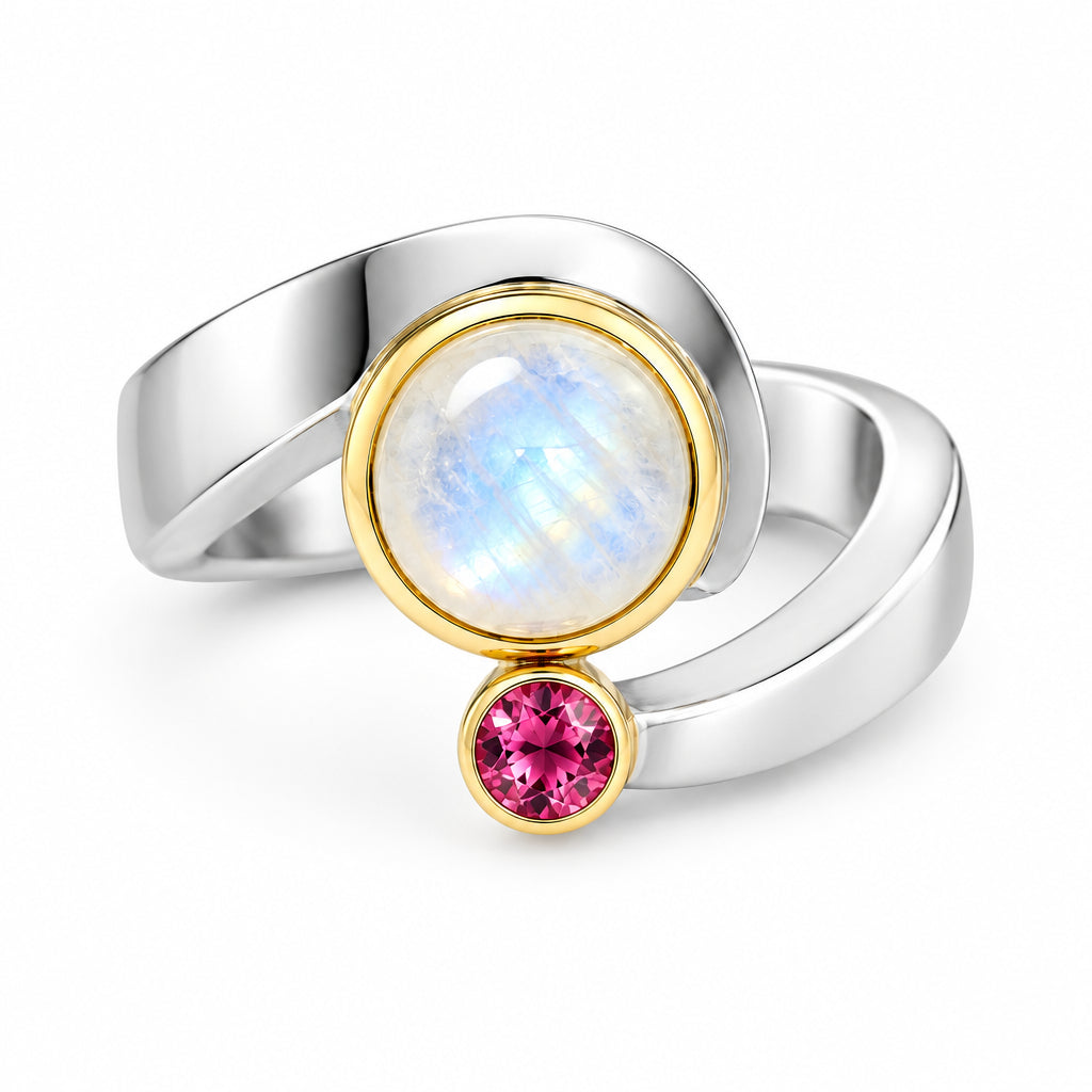 Citrine and Moonstone ring in sterling silver, style R6981 - view 2
