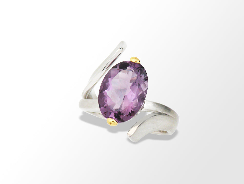 Amethyst and Blue Topaz ring in sterling silver, style R6492 - view 2