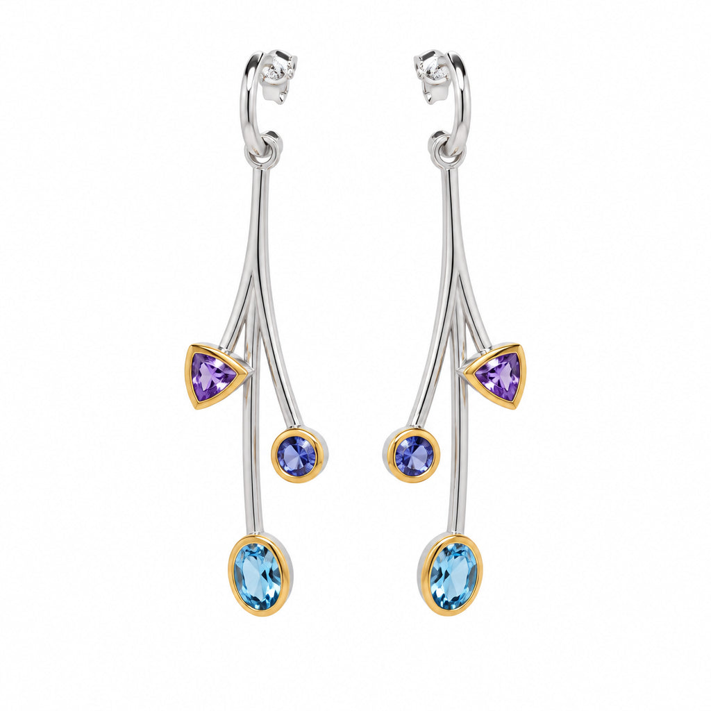 Amethyst and Blue Topaz earrings in sterling silver, style E8435