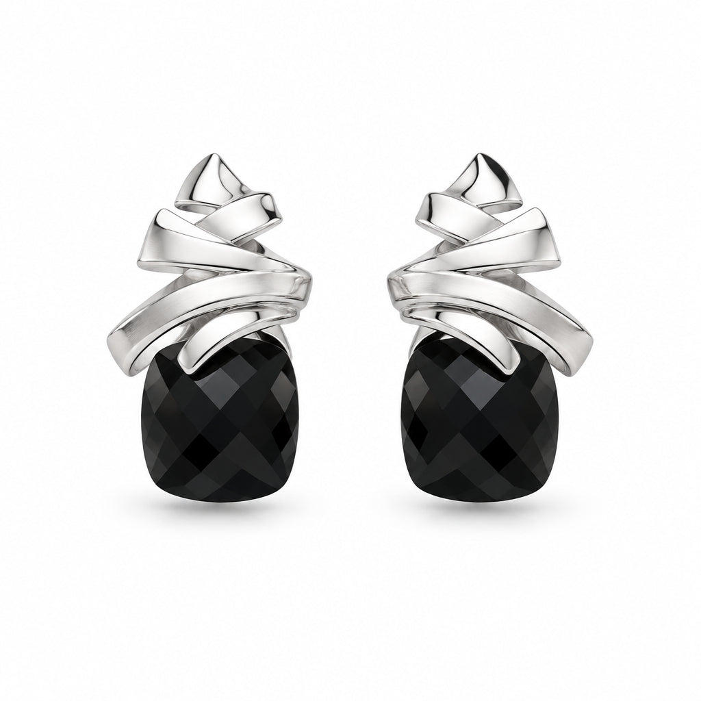 Black Onyx earrings in sterling silver, style E9303