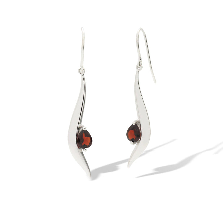 Garnet and Green Quartz earrings in sterling silver, style E9307