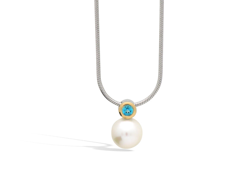 Blue Topaz and Garnet pendant in sterling silver, style P3923 - view 2