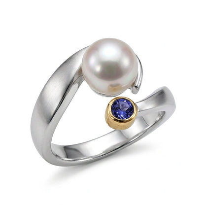 Blue Topaz and Citrine ring in sterling silver, style R6982 - view 3