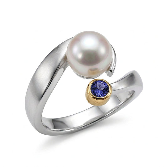 Blue Topaz and Citrine ring in sterling silver, style R6982 - view 3
