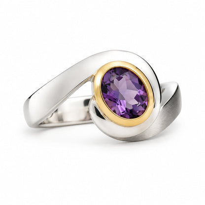 Amethyst and Blue Topaz ring in sterling silver, style R7001