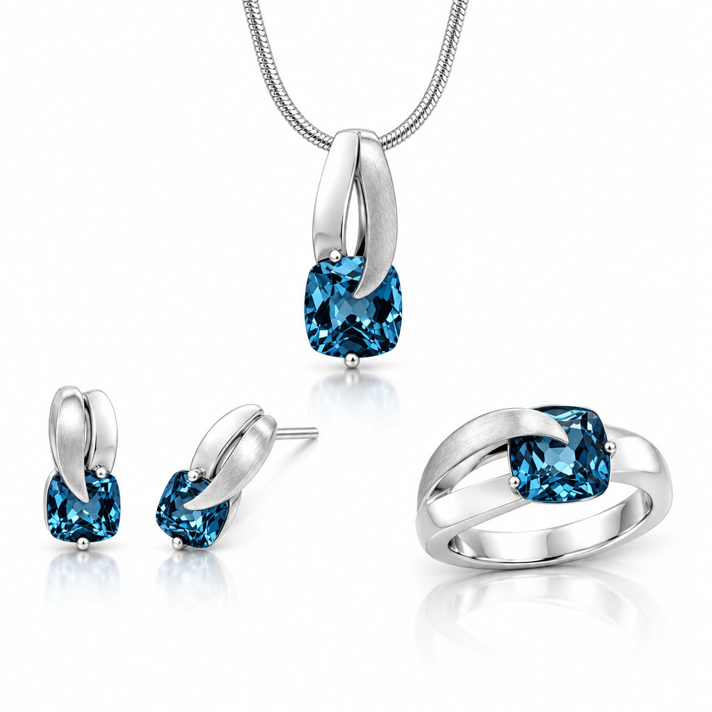 Amethyst and Blue Topaz jewelry set in sterling silver - view 2