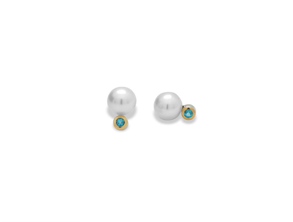 Blue Topaz and Garnet earrings in sterling silver, style E4311 - view 2