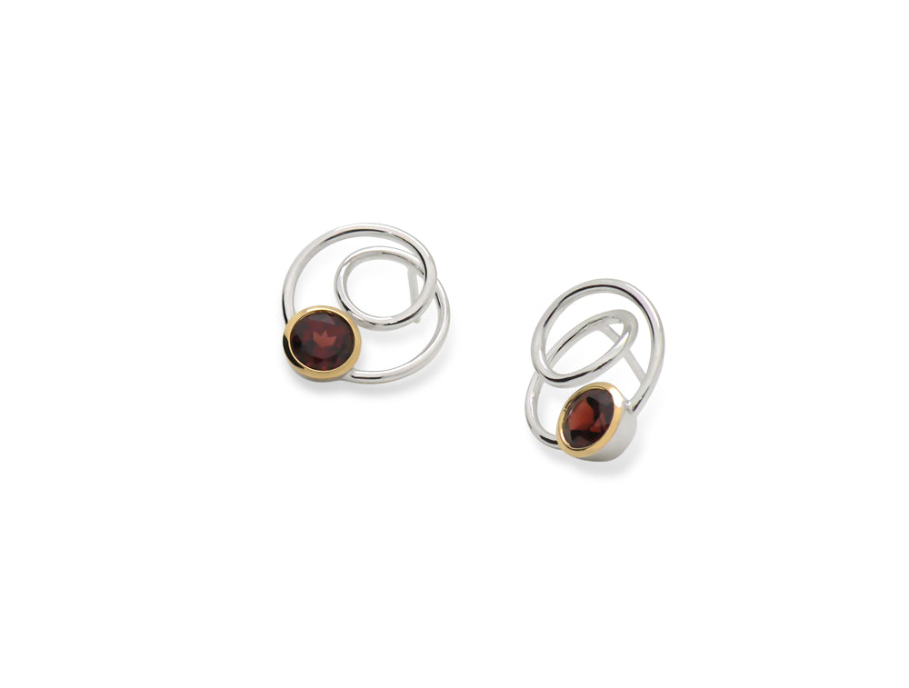 Spiral Circle Gemstone Earring E7798 - E7798 Garnet - Earring