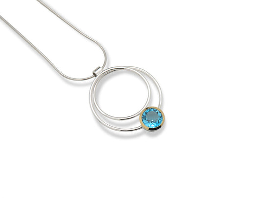 Double Circle Gemstone Pendant P6476 - P6476 Blue Topaz - Pendant