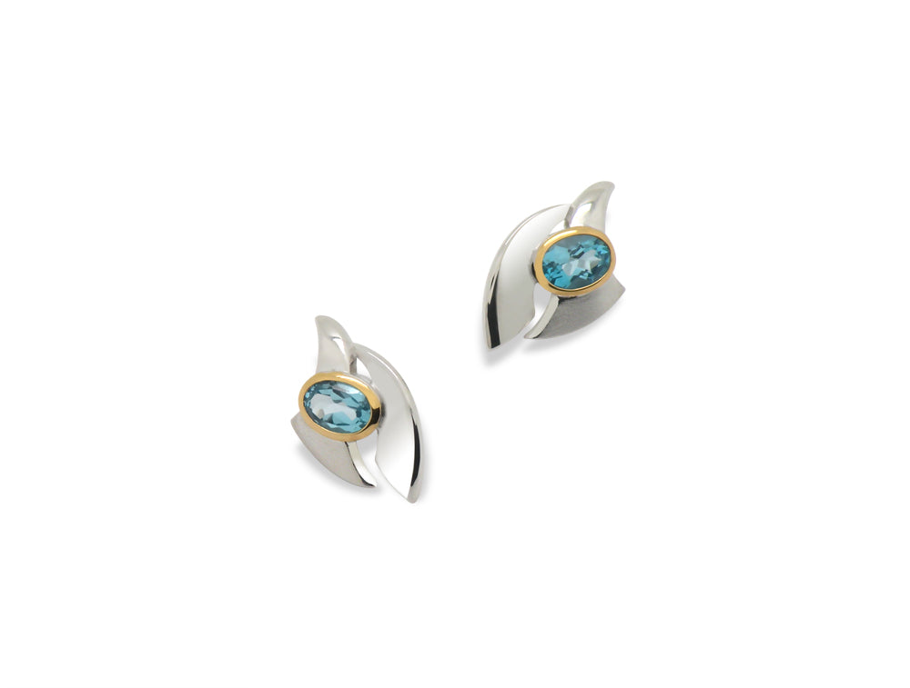 Blue Topaz and London Blue Topaz earrings in sterling silver, style E9328 - view 5