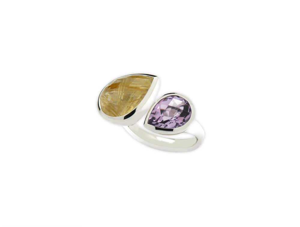Amethyst and Citrine ring in sterling silver, style R6588 - view 6