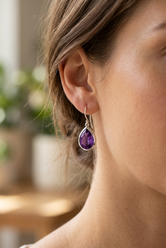 Gemstone Drop Earrings in 925 Sterling Silver | E8606