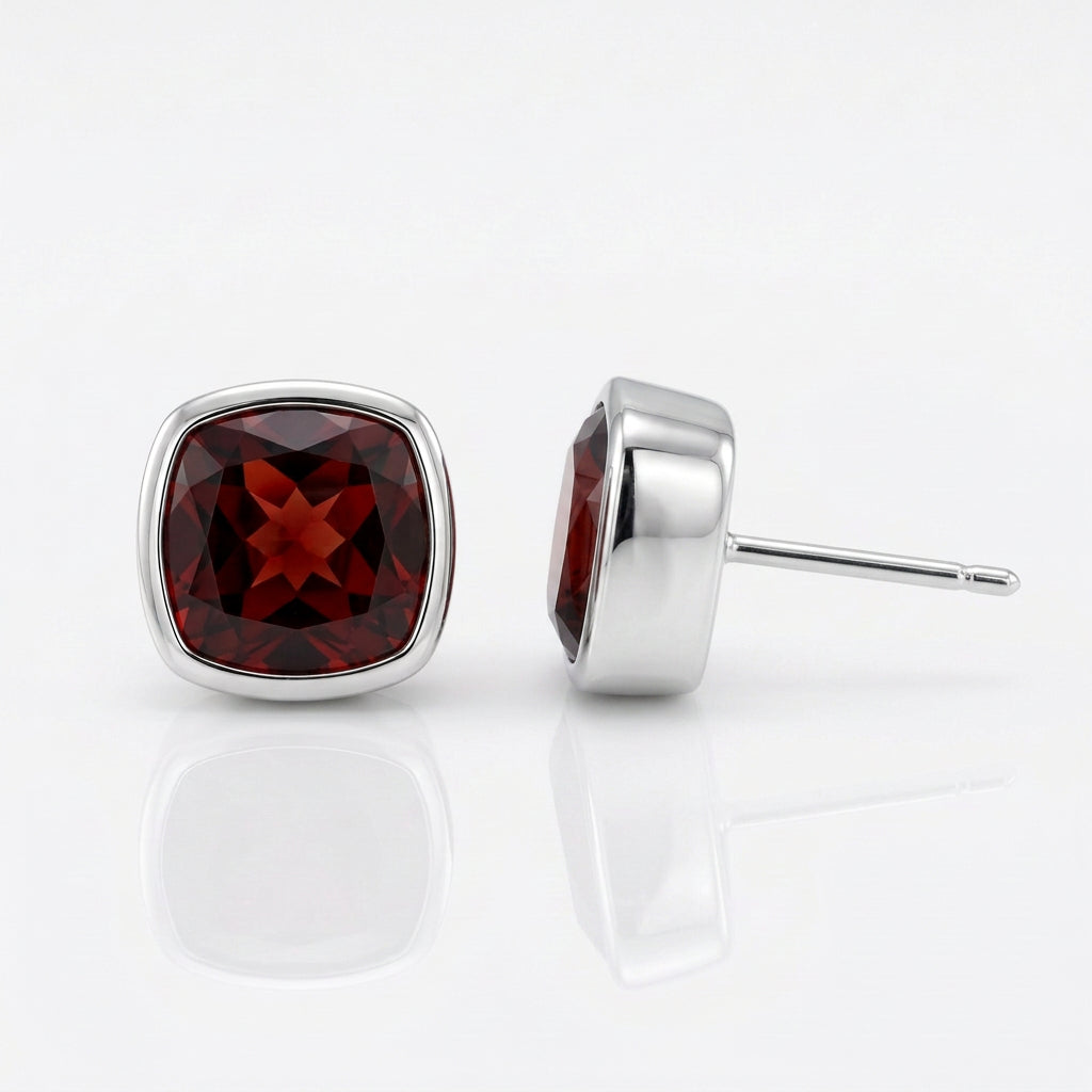 Garnet and Smokey Quartz earrings in sterling silver, style E4403