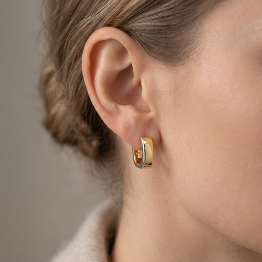 Two Tone Huggie Hoop Earrings in 925 Sterling Silver | E2399