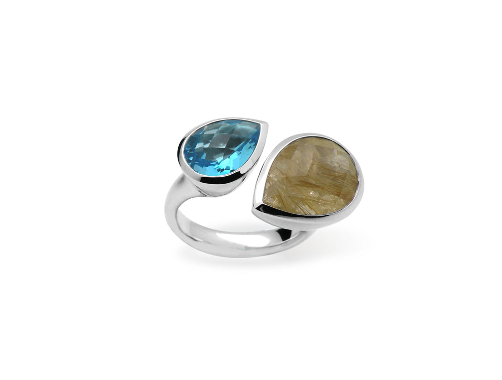 Limited Edition Ring Collection R6588 - R6588 Rutilated Quartz / Blue Topaz - Ring