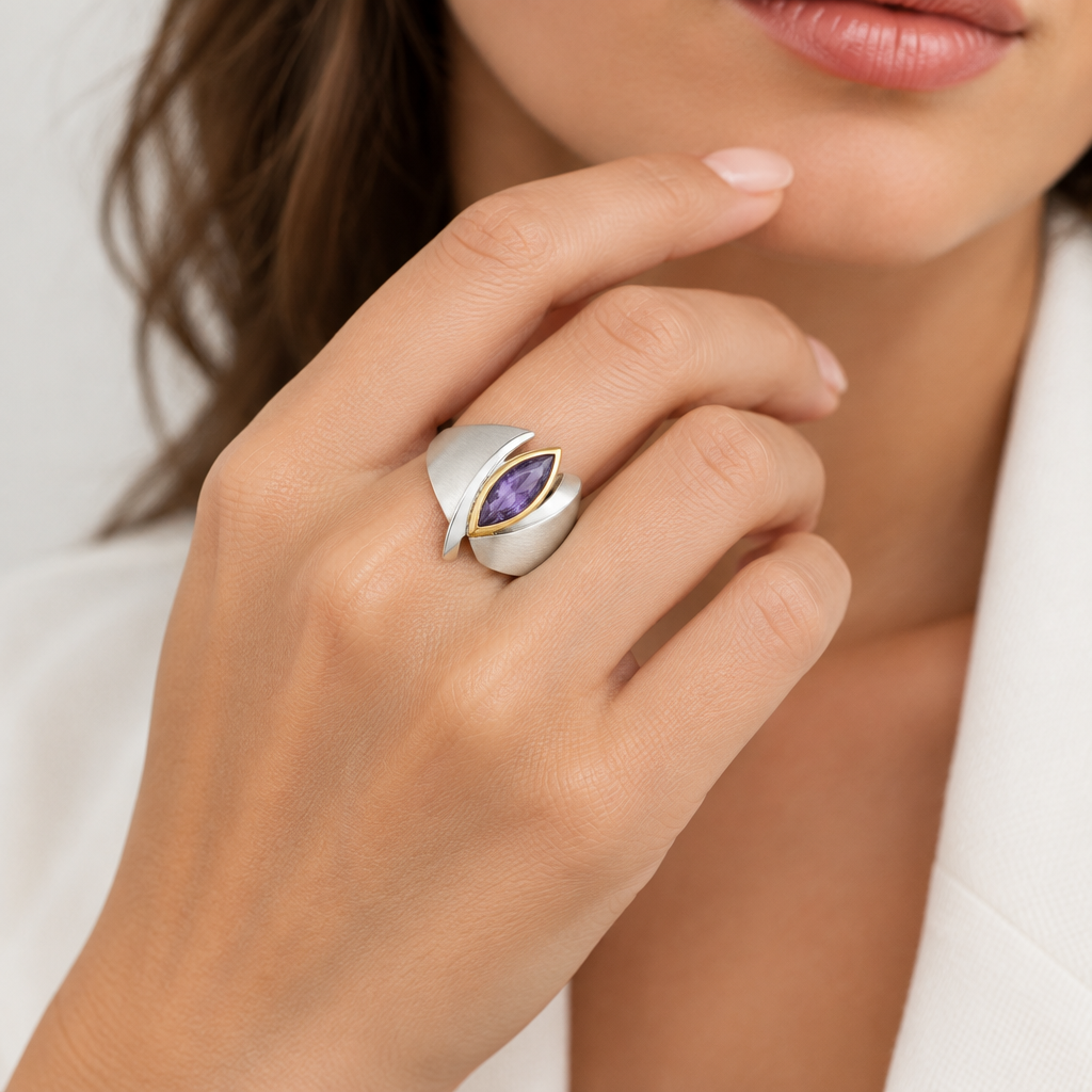 Marquise Gemstone Ring in 925 Sterling Silver | R6006 - view 2