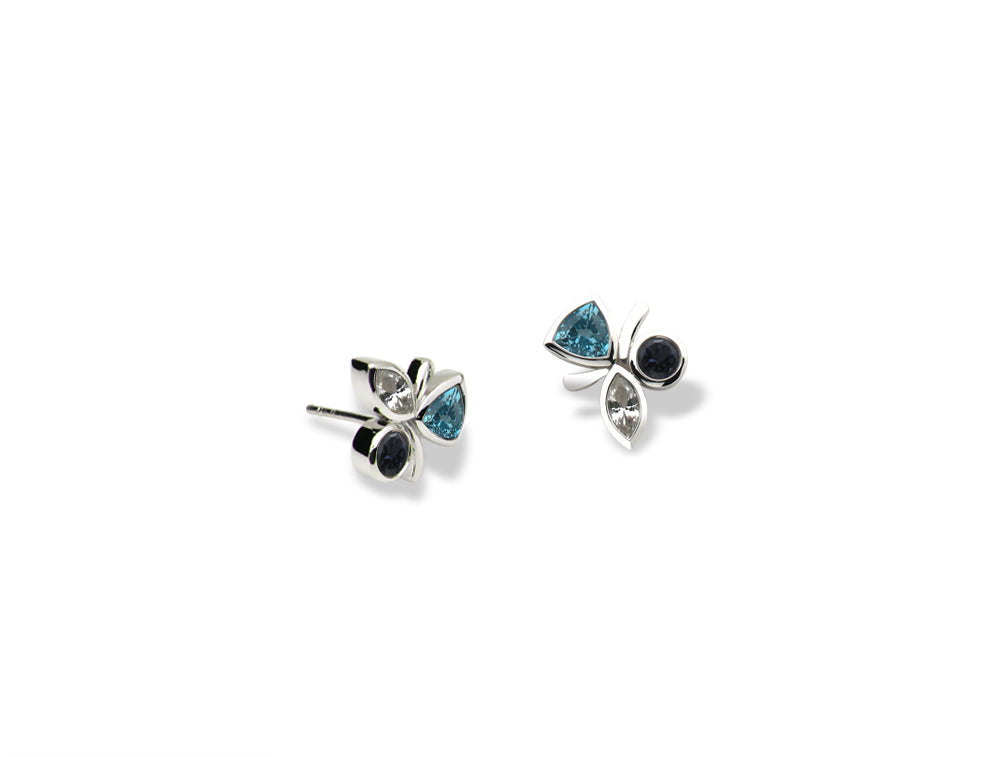 Blue Topaz, Iolite and White Topaz earrings in sterling silver, style E5539 - view 3