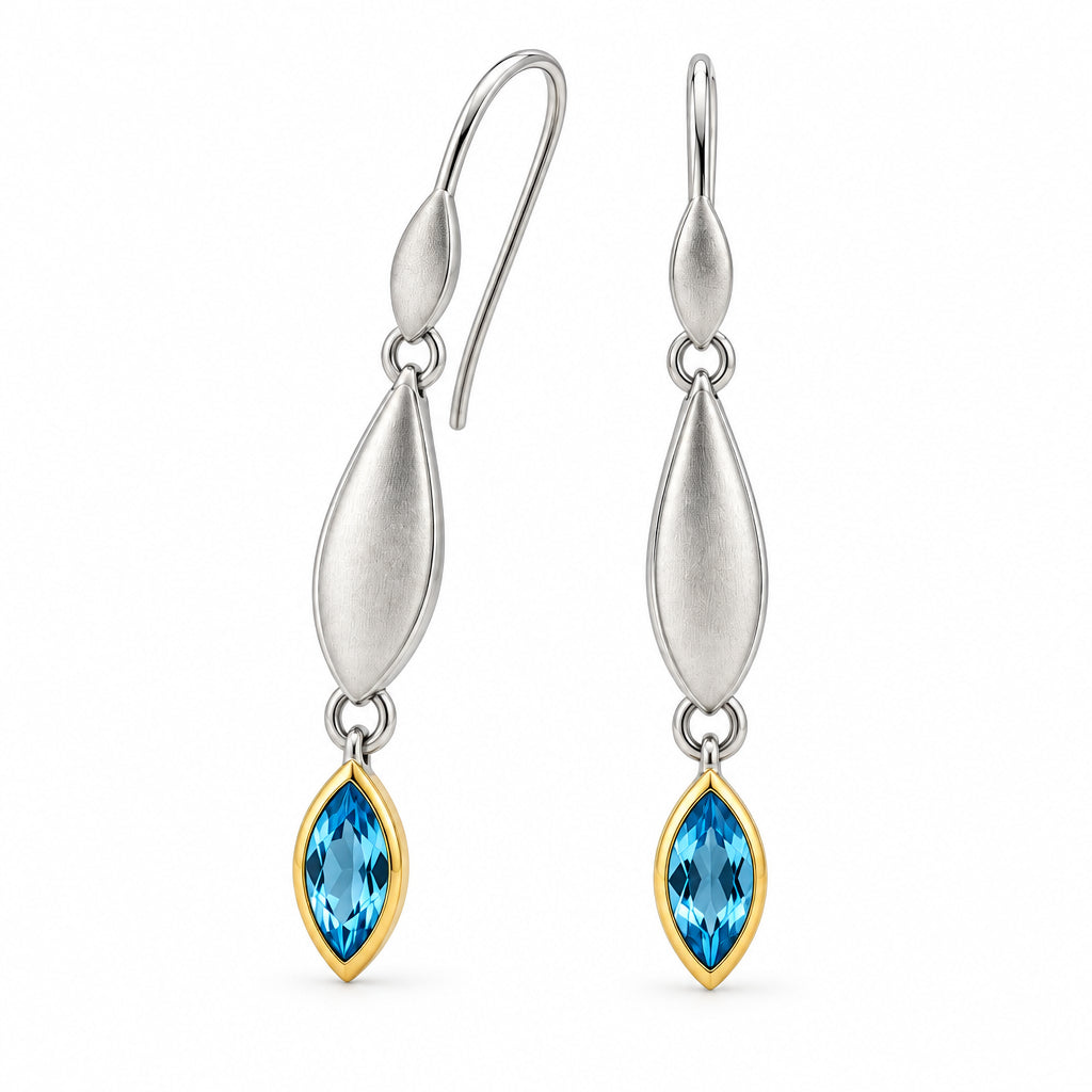 Amethyst and Blue Topaz earrings in sterling silver, style E9344 - view 2
