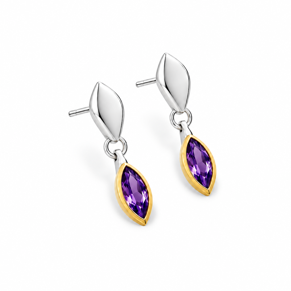 Marquise Gemstone Earrings in 925 Sterling Silver | E9323 - view 2
