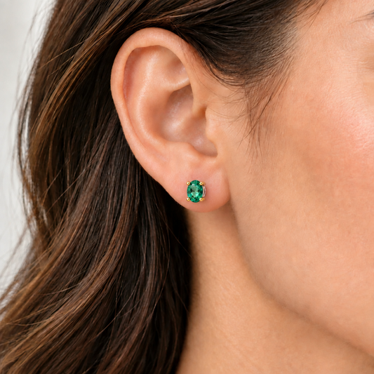 Oval Gemstone Post Earrings