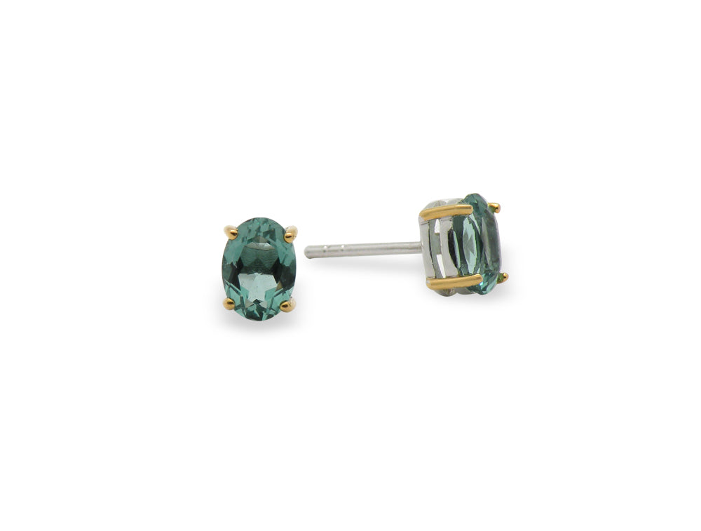 Oval Gemstone Post Earring E9281 - E9291 Green Quartz - Earring