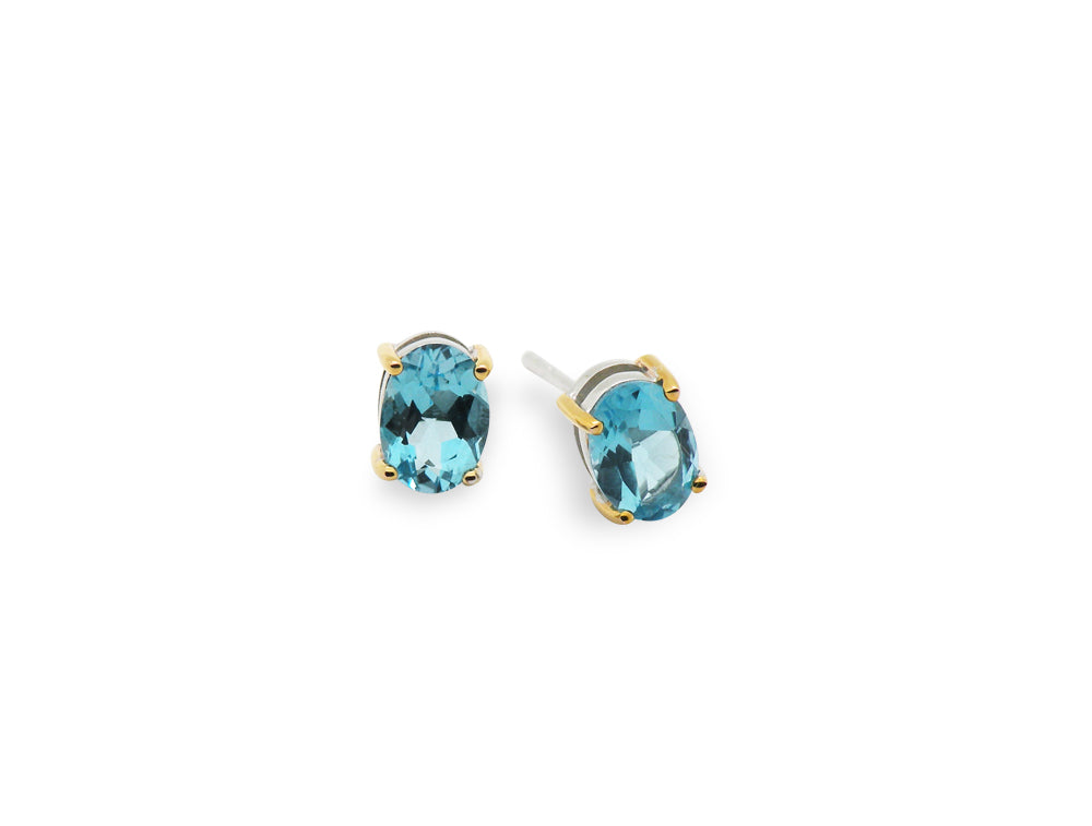 Oval Gemstone Post Earring E9281 - E9291 Blue Topaz - Earring