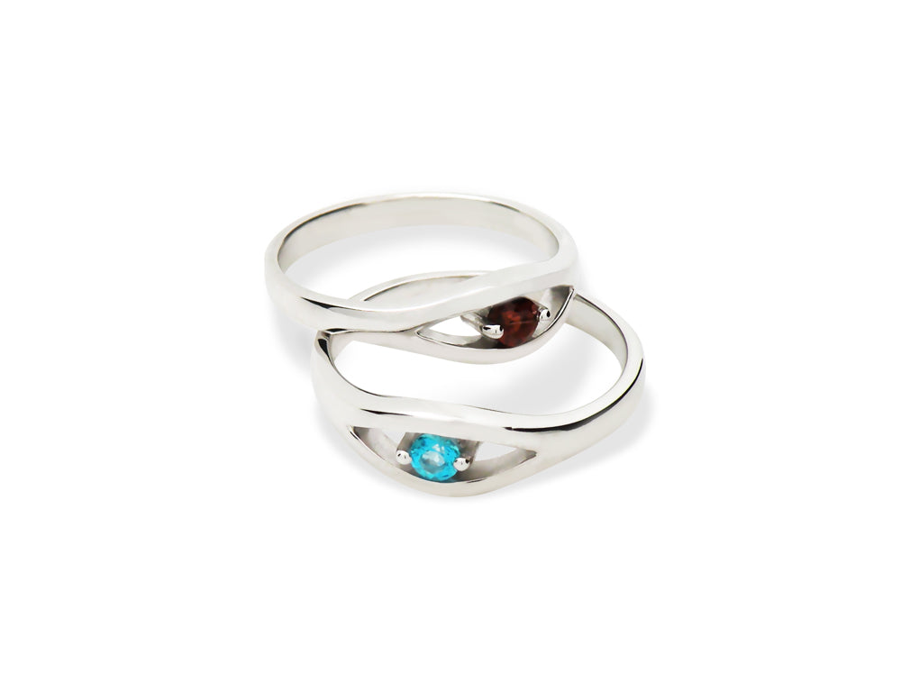 Blue Topaz and Emerald ring in sterling silver, style R3730 - view 15