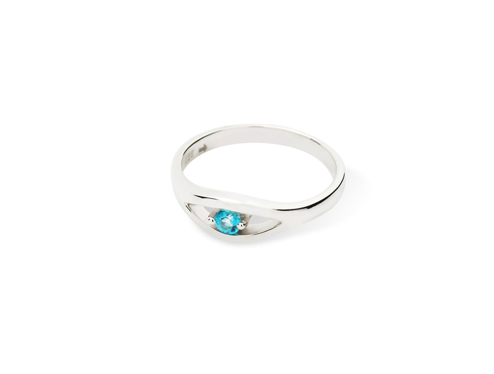 Blue Topaz and Emerald ring in sterling silver, style R3730 - view 13