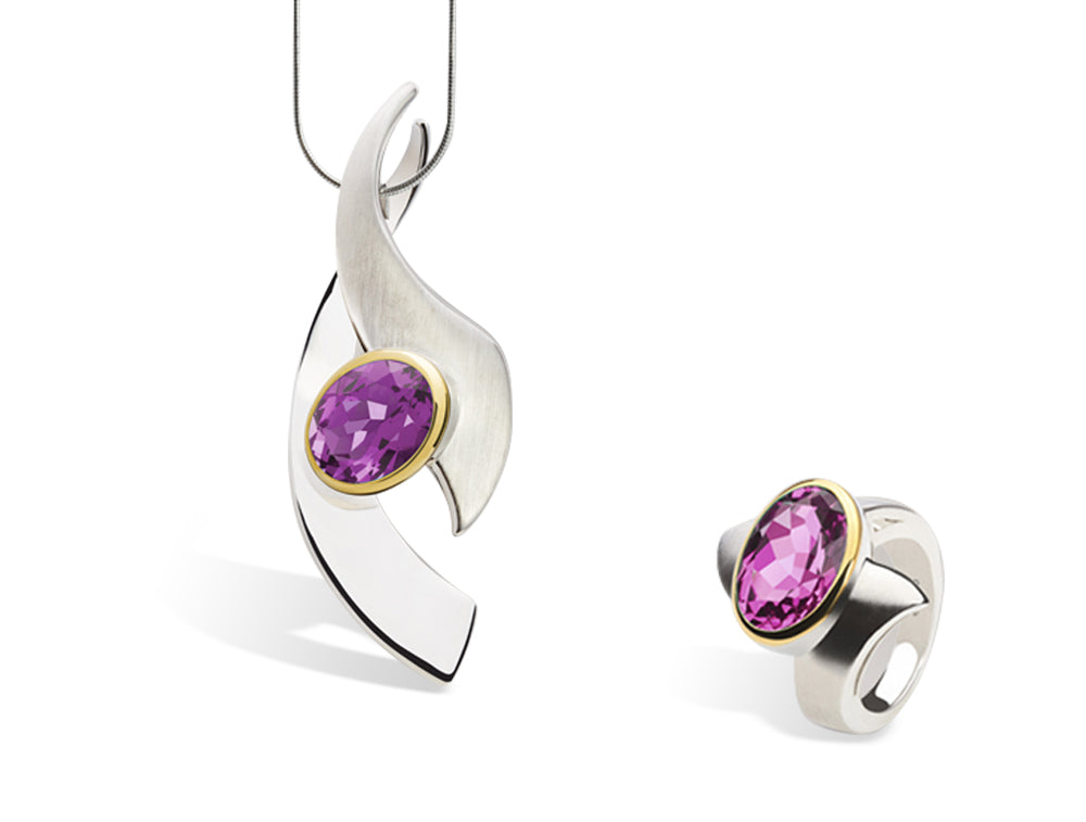 Amethyst and Blue Topaz jewelry set in sterling silver - view 2